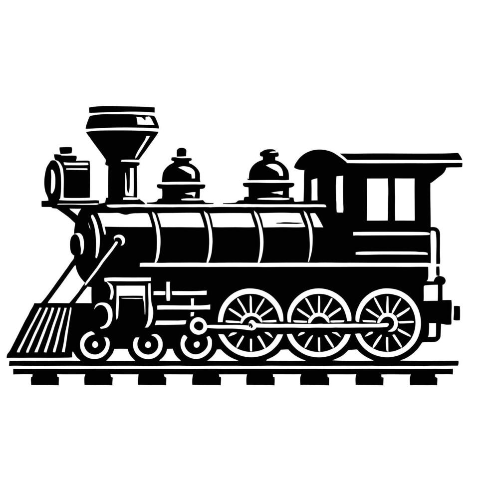 A black and white illustration of a train vector