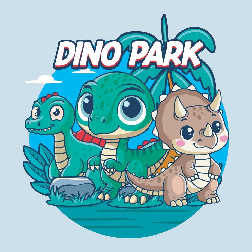 Cute Triceratops Spinosaurus Velociraptor Character Cartoon Illustration vector