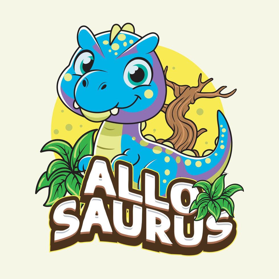 Happy Allosaurus Dinosaur Cartoon Illustration Design for Kids and Children vector