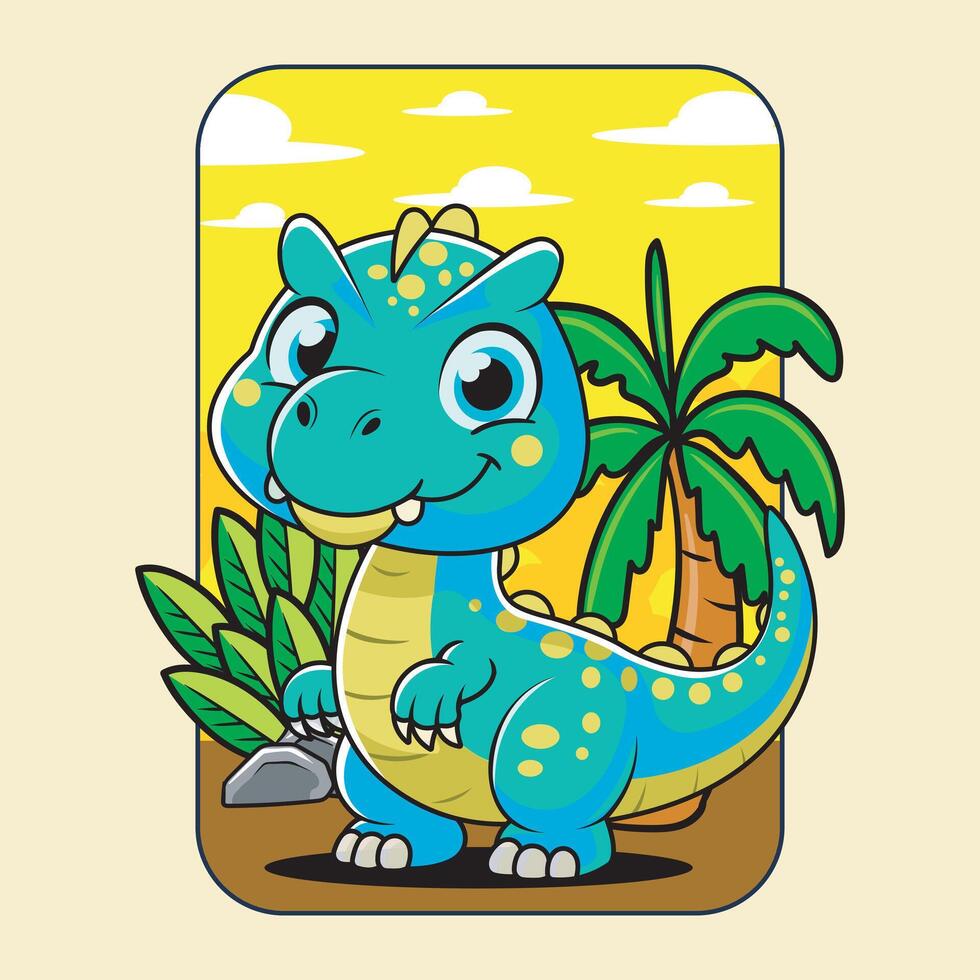 Funny Allosaurus Dinosaur Cartoon Illustration Design for Kids and Children vector