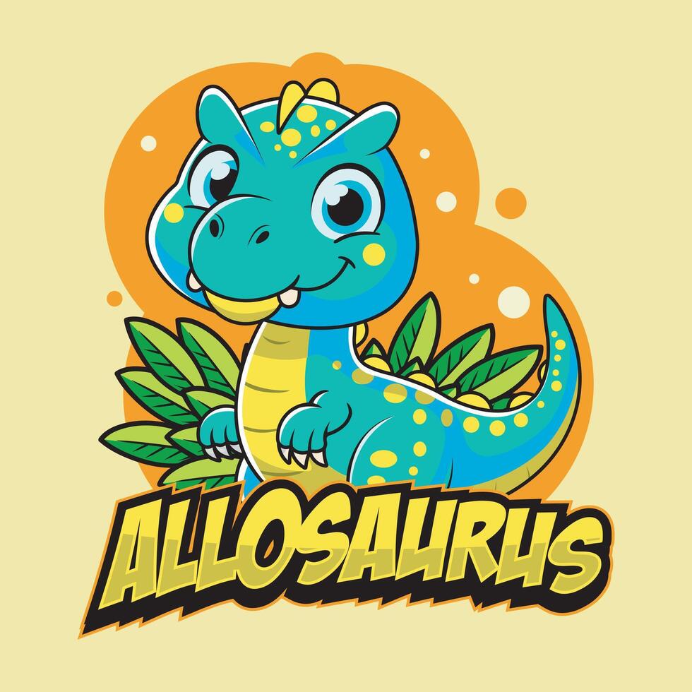 Allosaurus Dinosaur Cartoon Illustration Design for Kids and Children vector