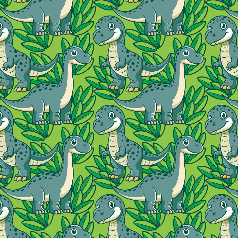 Cute Tyrannosaurus Rex and Brontosaurus Seamless Pattern in Cartoon Illustration Design vector