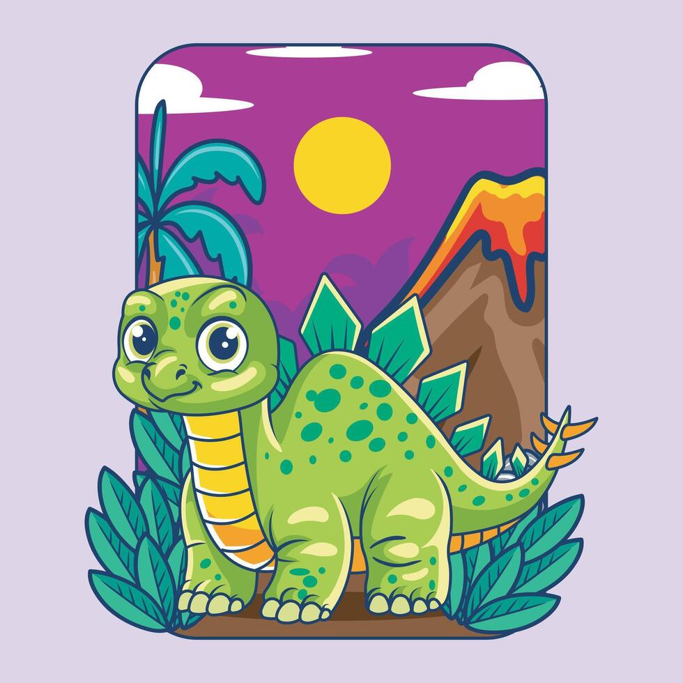 Funny Stegosaurus Dinosaur Cartoon Illustration Design for Kids and Children vector