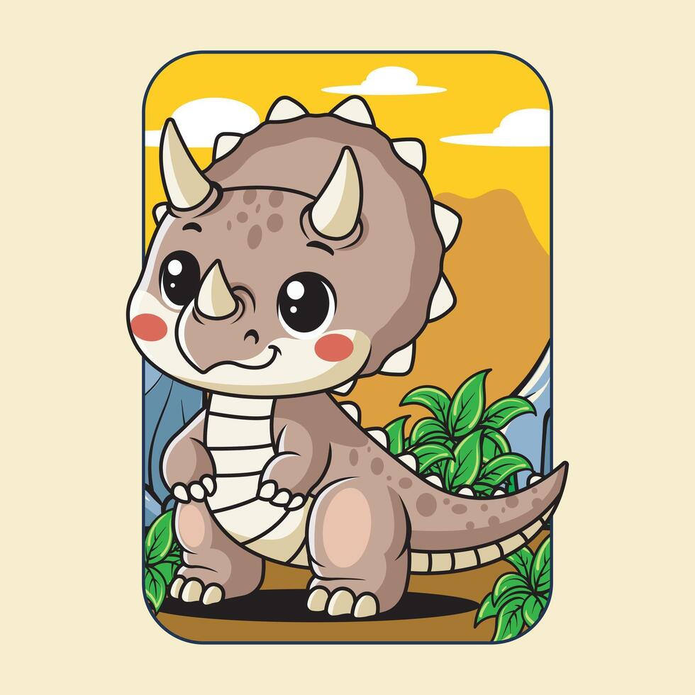 Cute Triceratops Dinosaur Cartoon Illustration Design for Kids and Children vector