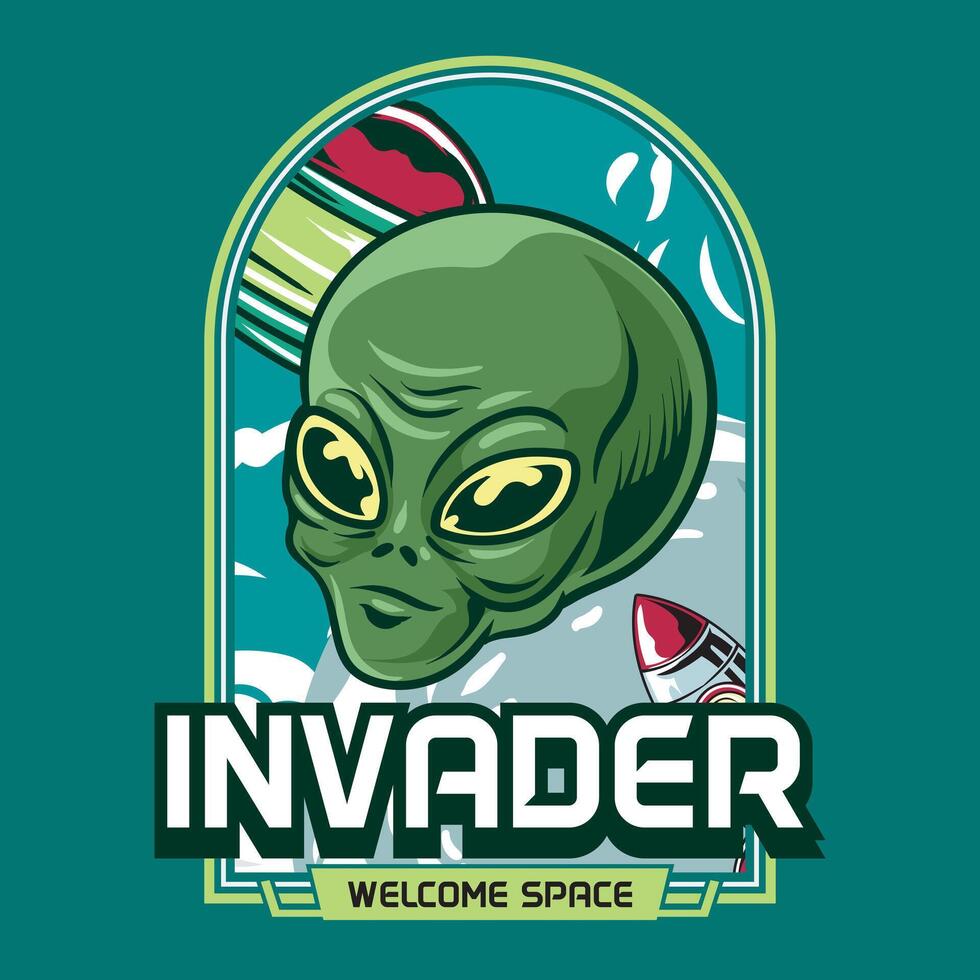 Alien UFO Invader Welcome Space Cartoon Illustration vector