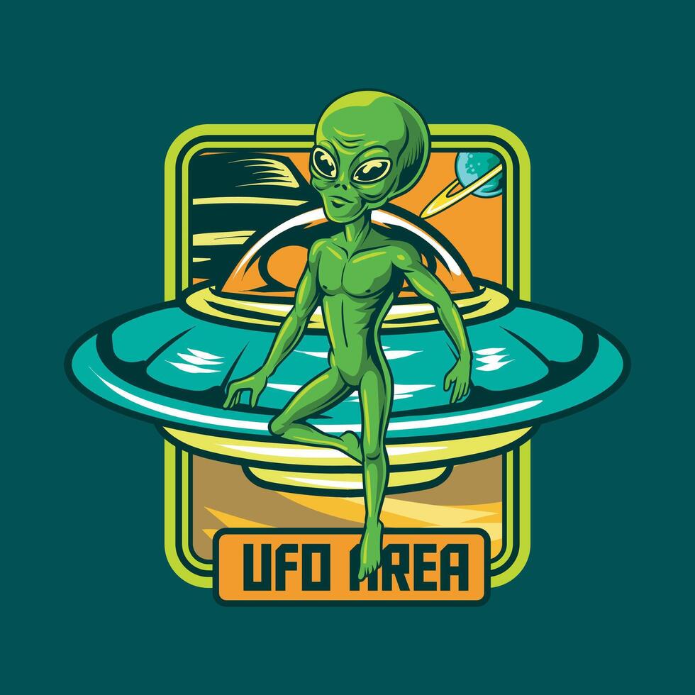 Funny Cute Alien UFO Cartoon Illustration Design vector