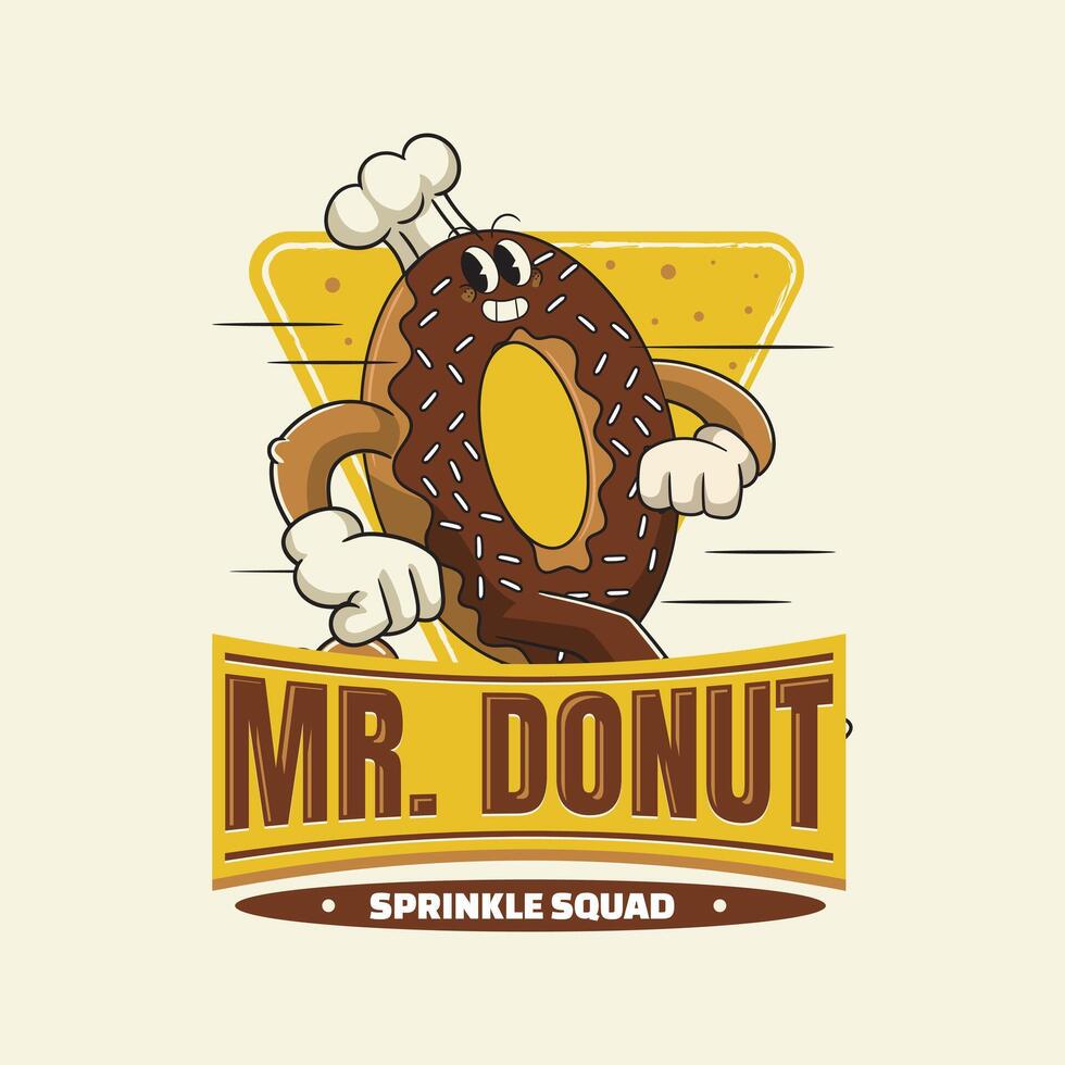 Fast Food Donut Cartoon Character Illustration in Groovy Style vector