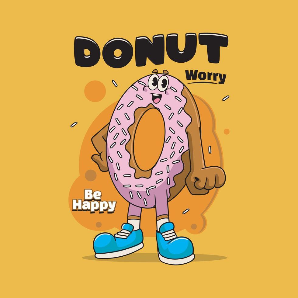 Fast Food Donut Worry Cartoon Character Illustration in Groovy Style vector