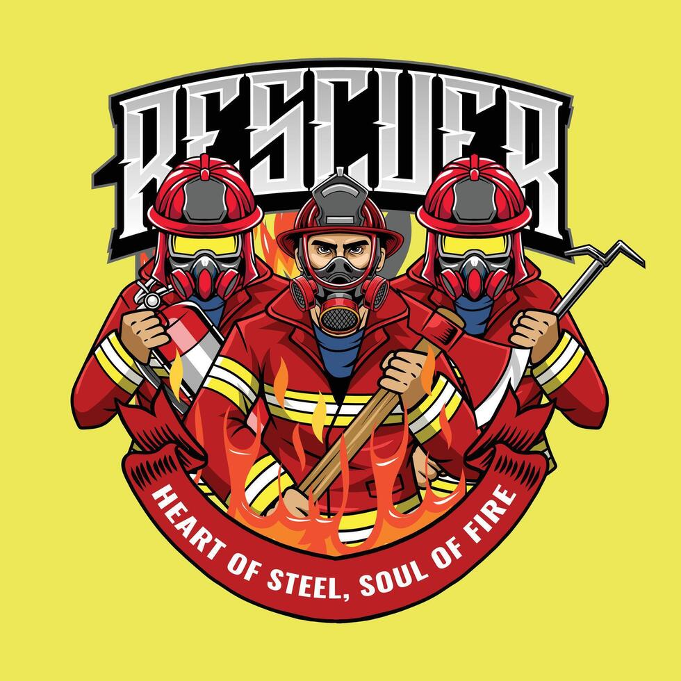 Heart of Steel, Soul of Fire Slogan Firefighter Illustration for Apparel vector