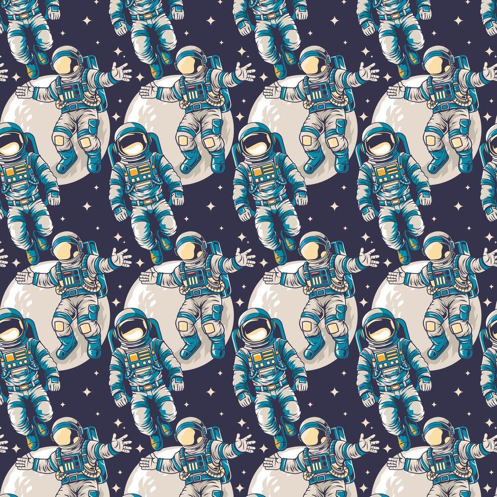 Astronaut Exploring Space Character Seamless Pattern in Illustration vector