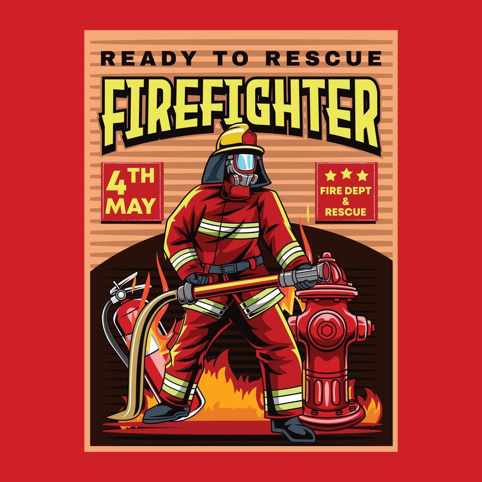 International Firefighter Day May 4 Celebration Illustration for sticker, poster, flyer, brochure, invitation, greeting card, banner, campaign, t-shirt, apparel, social media, template vector