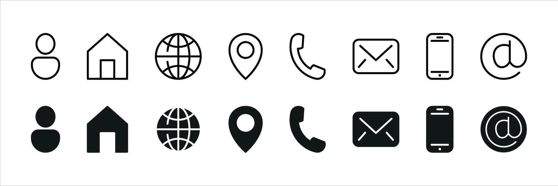 set of web thin line and flat icon. containing contact, business card collection vector