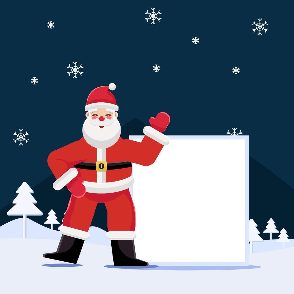 Flat illustration santa and merry christmas card with copyspace area vector