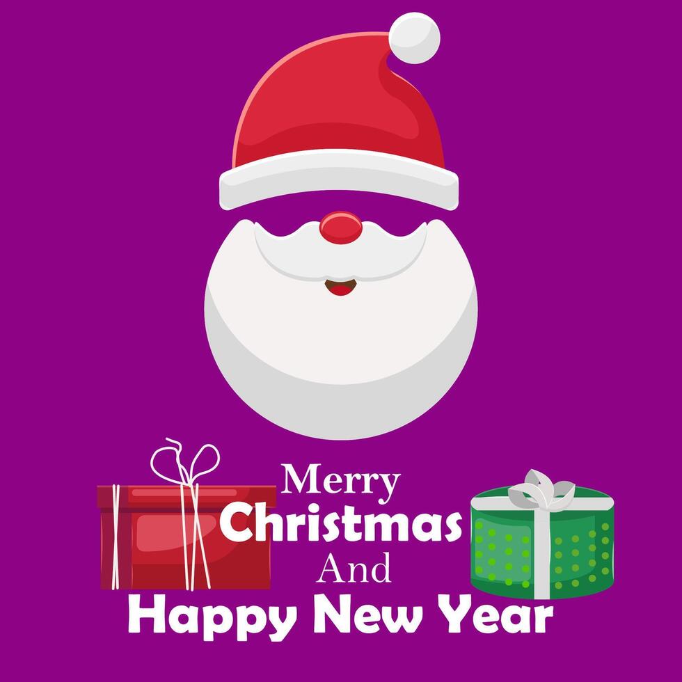 Flat illustration santa mask and gift box, merry christmas and happy new year vector