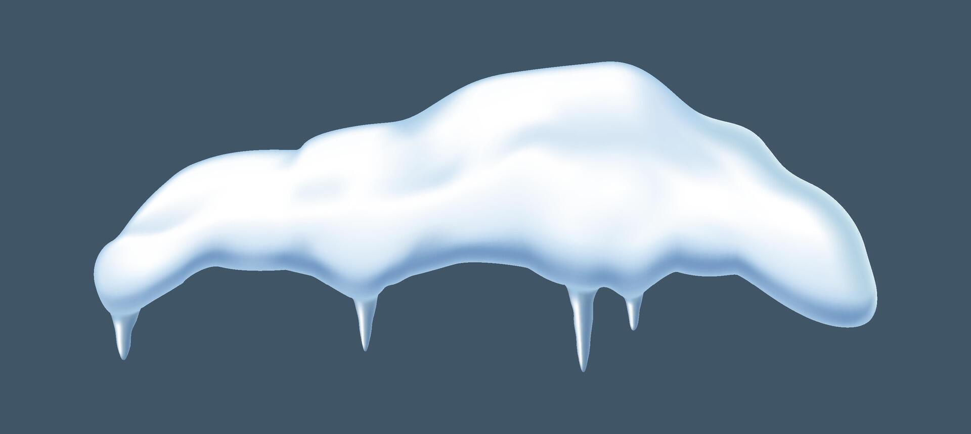 Snowdrift with melting icicles realistic illustration. Winter atmosphere of Christmas season holiday 3d object on grey background vector
