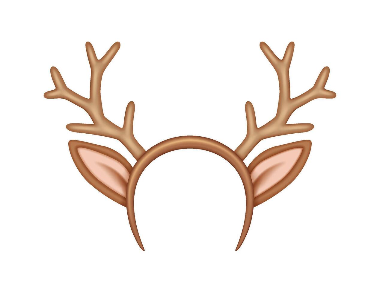 Festive reindeer antlers headband with ears realistic illustration. Christmas celebration accessory 3d object on white background vector