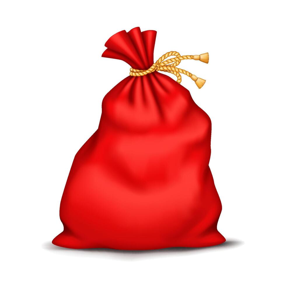 Christmas bag overflowed with gifts realistic illustration. Festive joyful New Year holiday spirit 3d object on white background vector