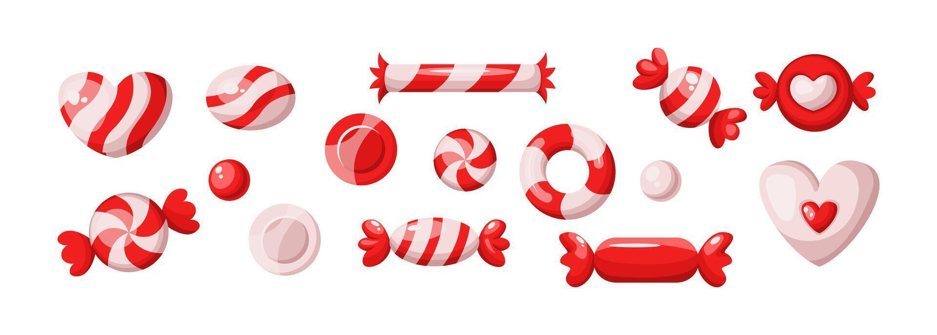 Cute Christmas candies shapes flat color objects set. Traditional winter holiday sweet snacks illustrations bundle on white background vector