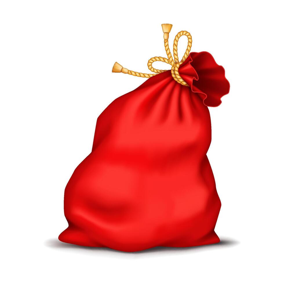 Overflowed with gifts and presents Christmas bag realistic illustration. Essence of winter holiday season 3d object on white vector