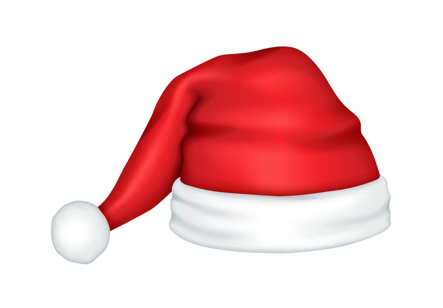 Classic red Santa hat with fur ball realistic illustration. Festive spirit of Christmas holiday 3d object on white background vector