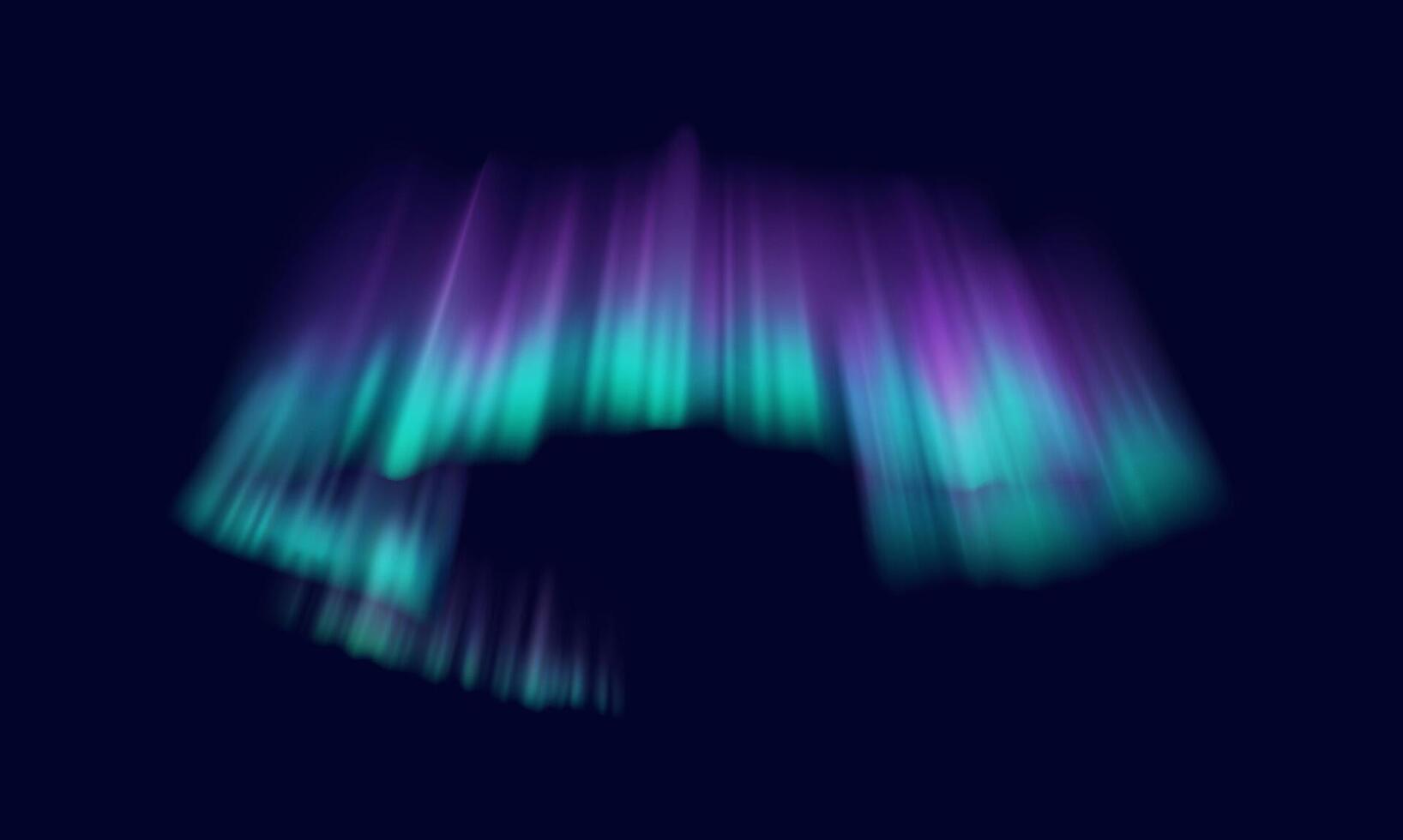 Aurora borealis creating mesmerizing spectacle realistic illustration. Purple and turquoise hues in night sky 3d object on dark background vector