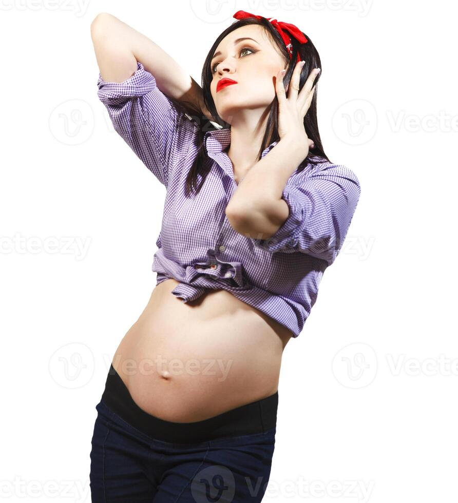 Happy young funny pregnant woman photo