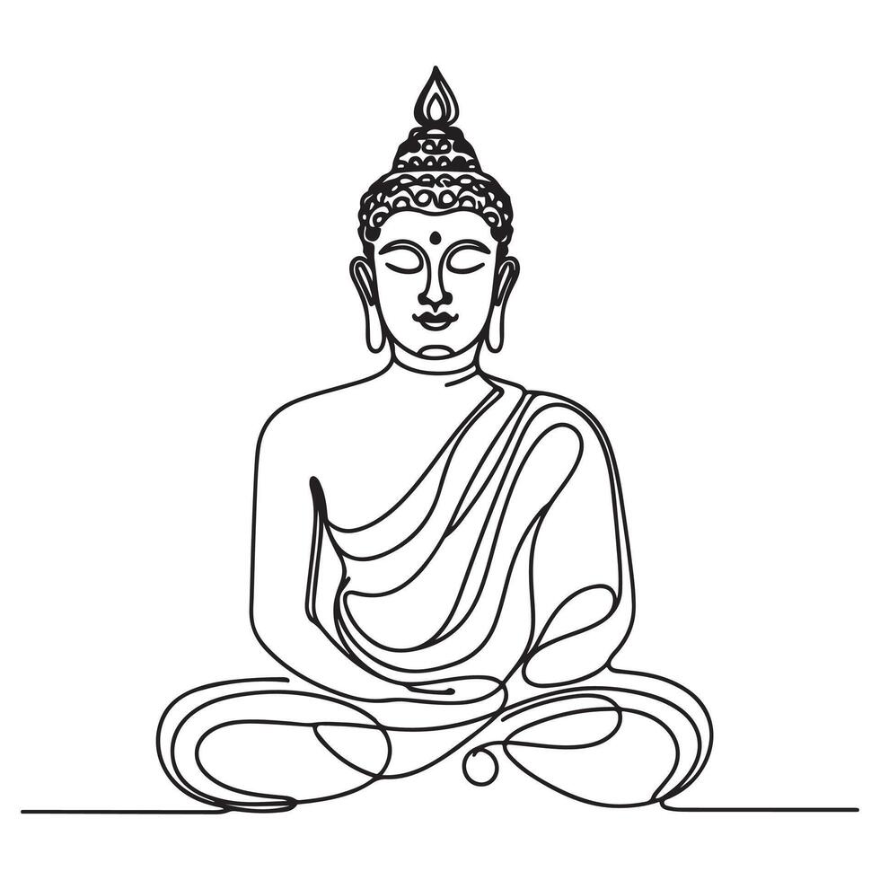 Continuous one line drawing of buddha statue illustration vector