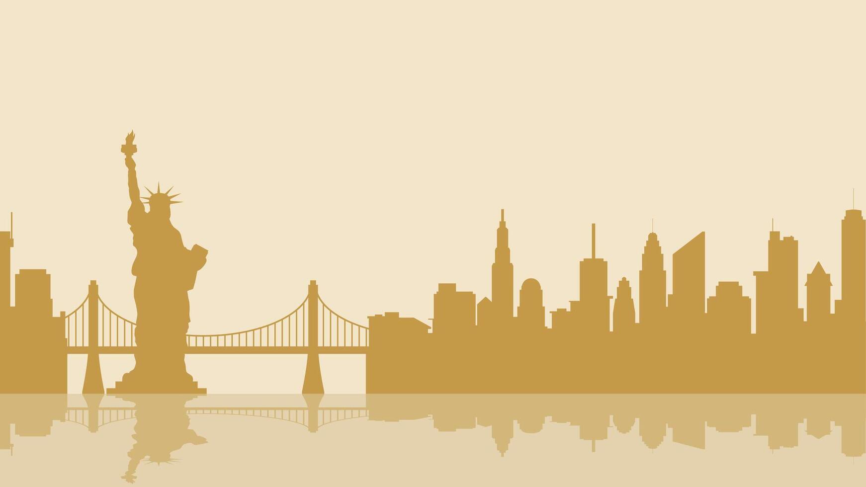 Cityscape illustration of new york city with Liberty statue and bridge vector