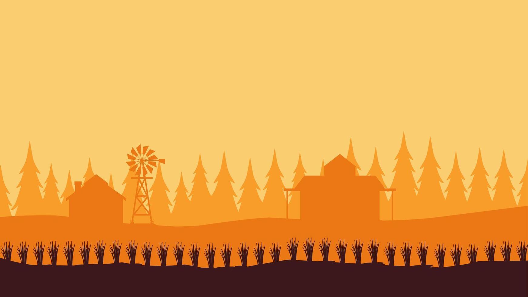 Landscape illustration of wheat farm in countryside vector