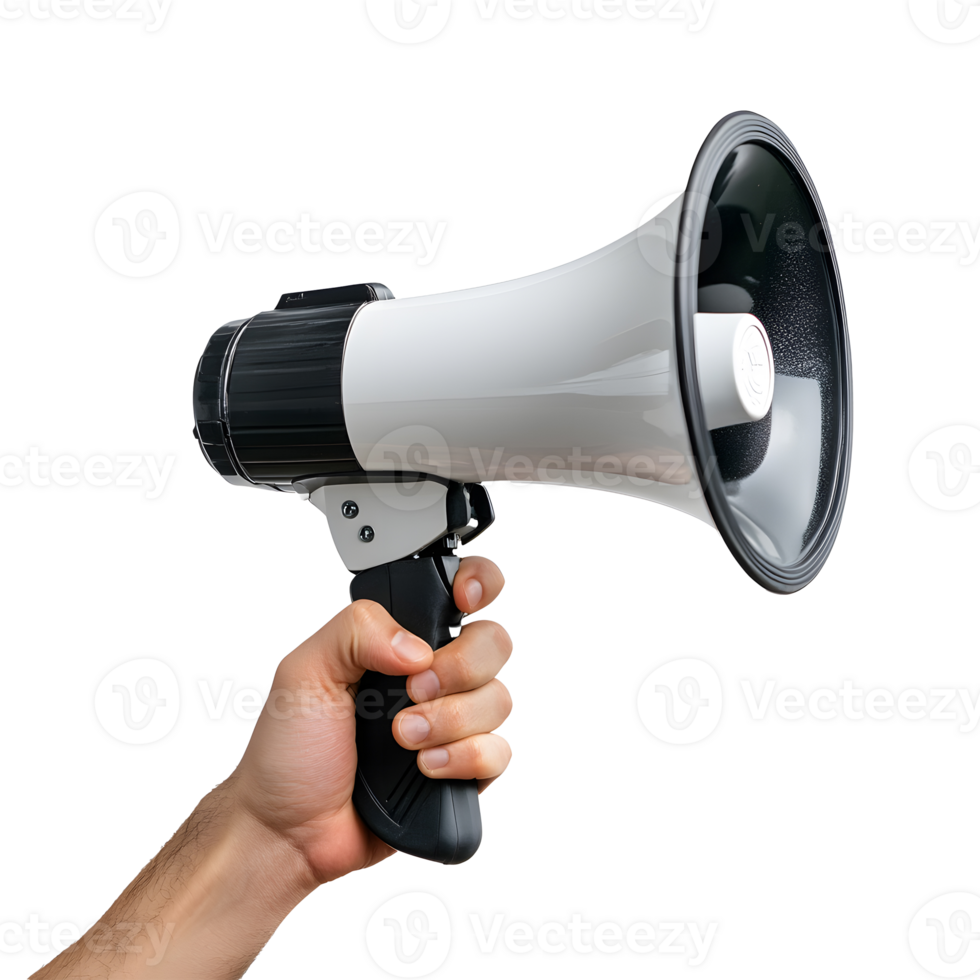 Hand Holding a White Megaphone Isolated on Transparent Background png