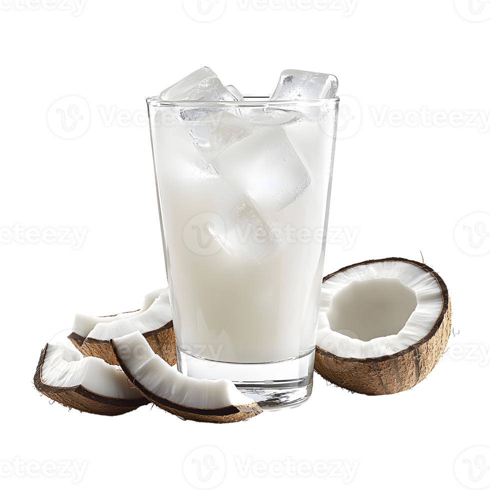 Refreshing Coconut Juice with Ice Cubes on Transparent Background png
