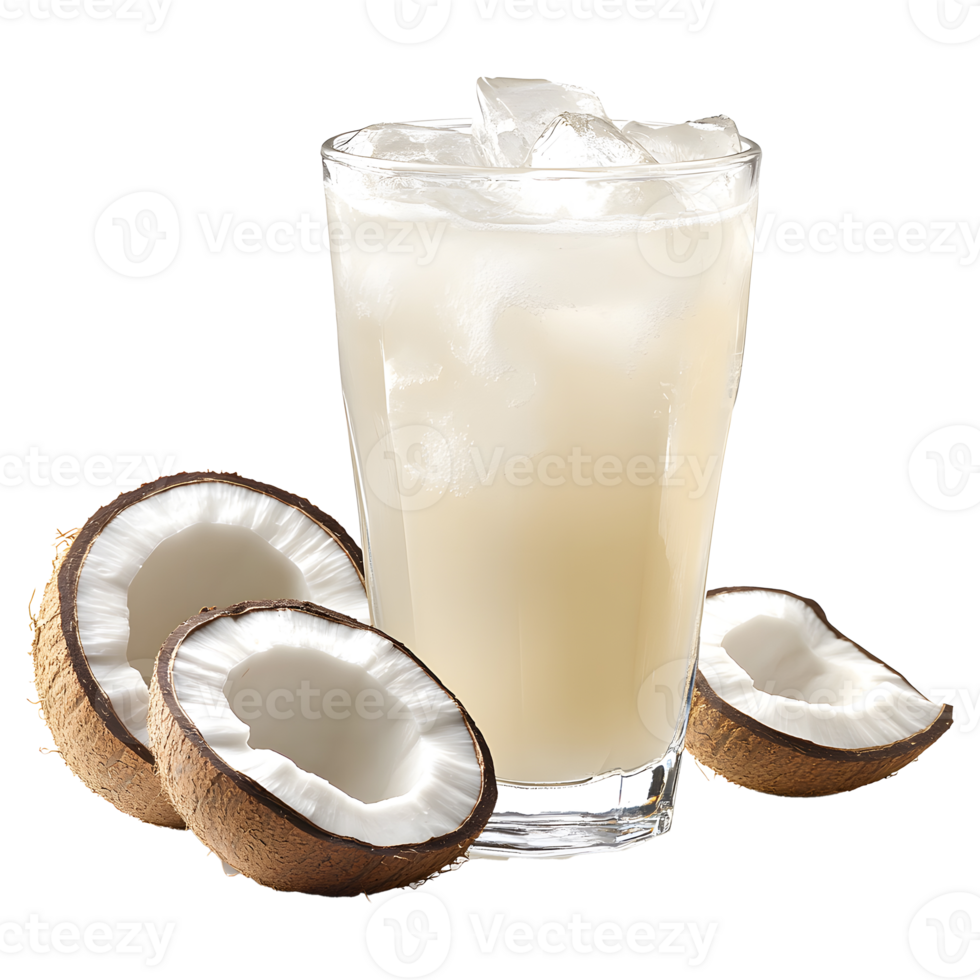 Coconut Juice with Ice Cubes on Transparent Background png