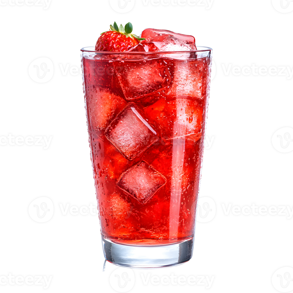 Strawberry Juice with Ice Cubes on Transparent Background png