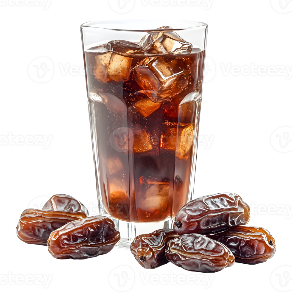 Refreshing Glass of Date Fruit Juice with Ice Cubes on Transparent Background png