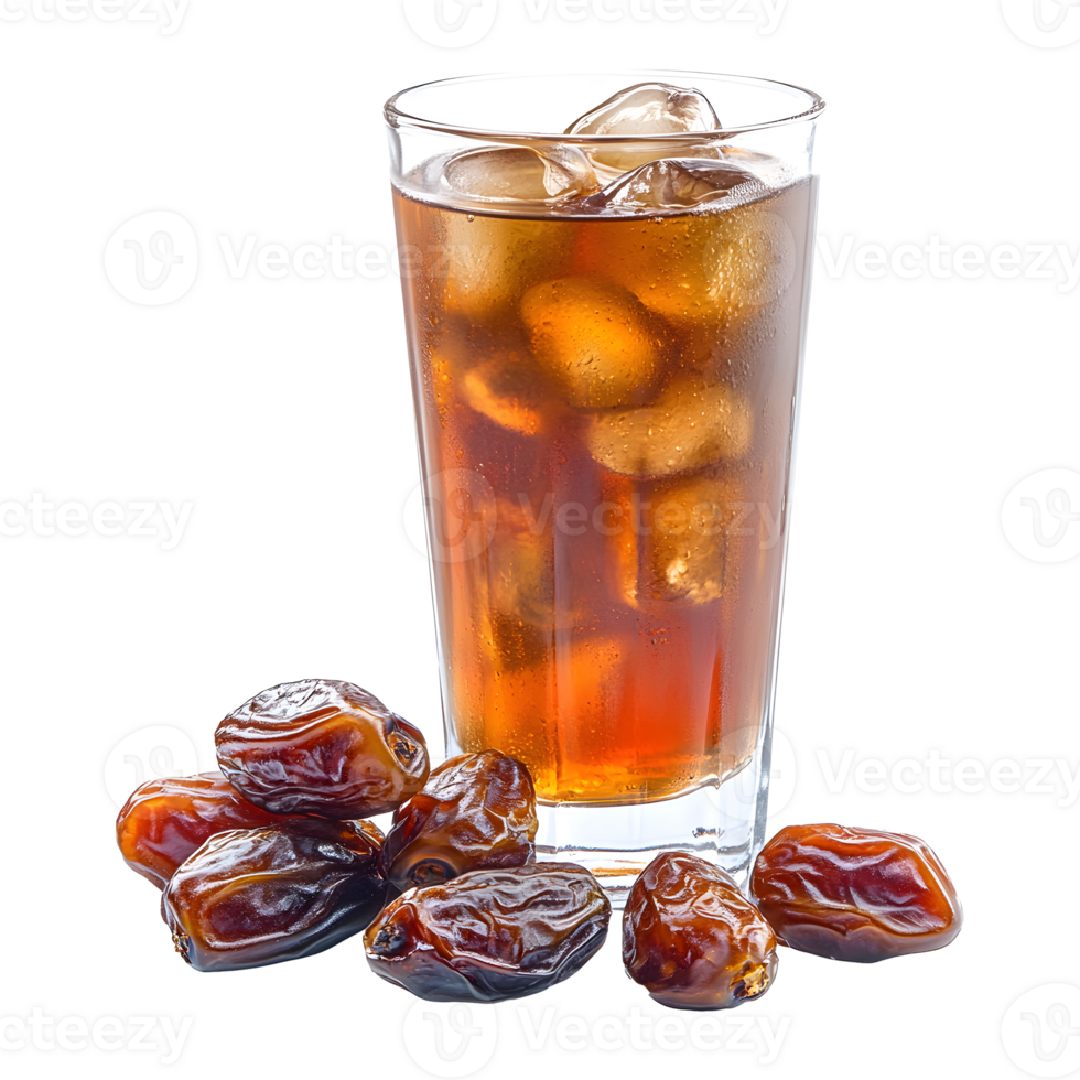Date Fruit Juice with Ice Cubes on Transparent Background png