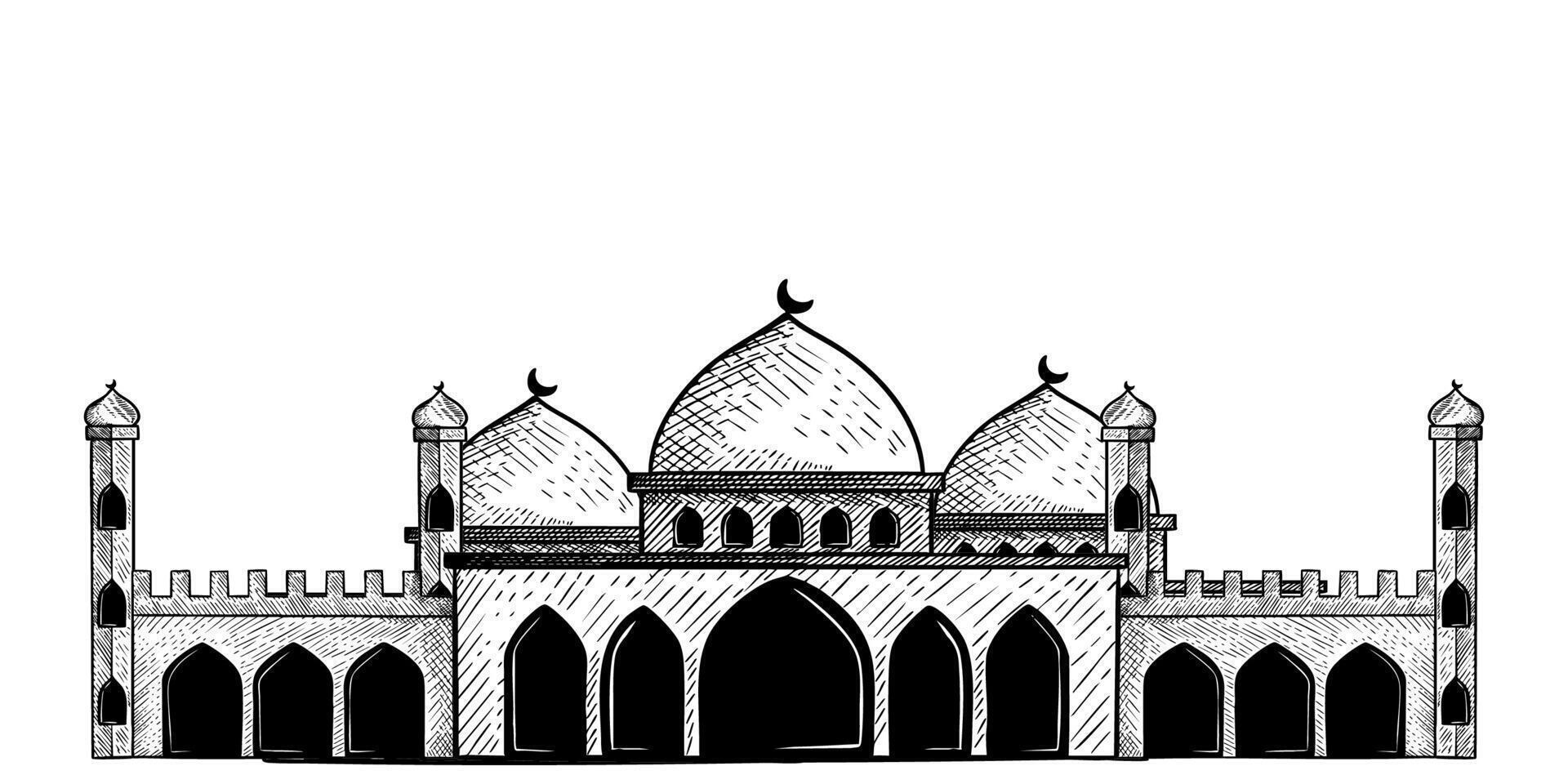 mosque illustration design in hand drawn style, mosque clip art vector