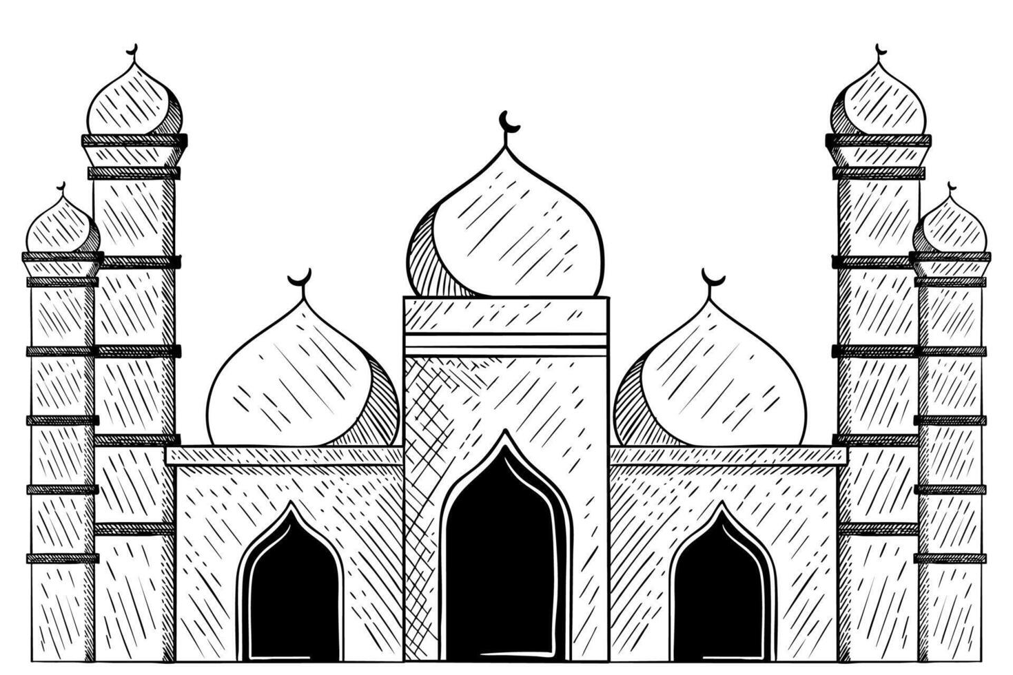 mosque illustration design in hand drawn style, Islamic decoration vector