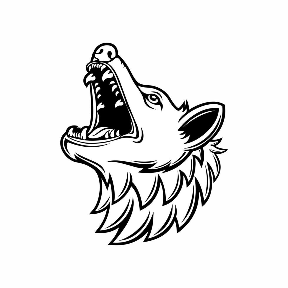 the mascot's black and white wolf head roared. vector