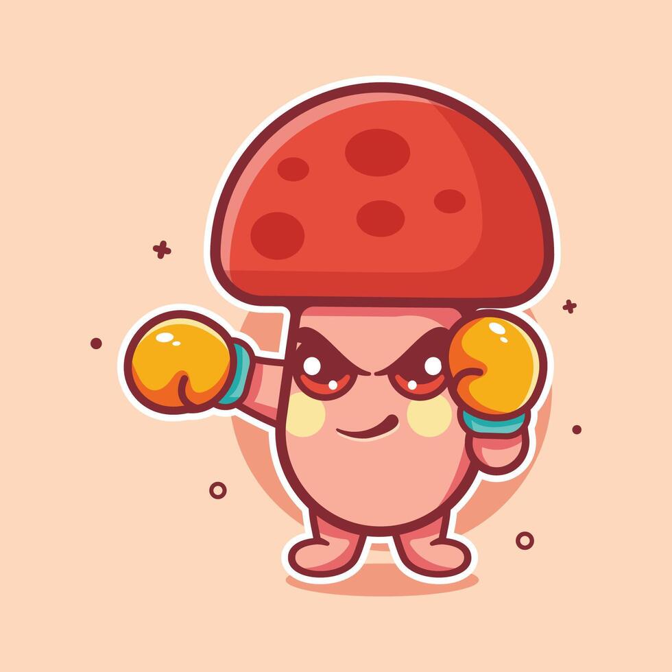 kawaii mushroom character mascot playing boxing sport isolated cartoon vector