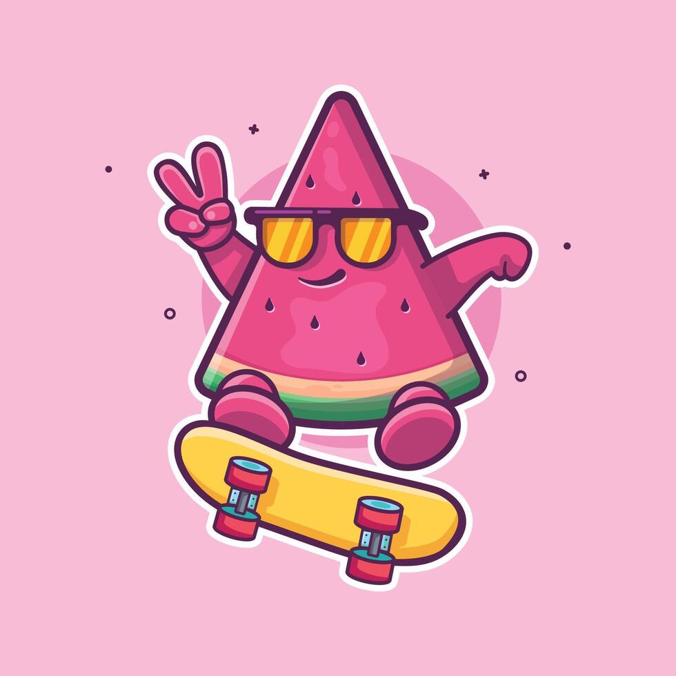 cool watermelon slice fruit character mascot playing skateboard isolated cartoon vector
