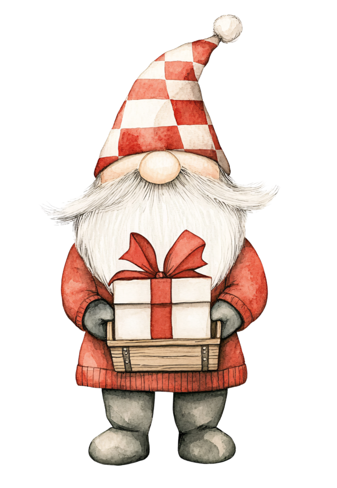 A cartoon gnome holding a gift box png
