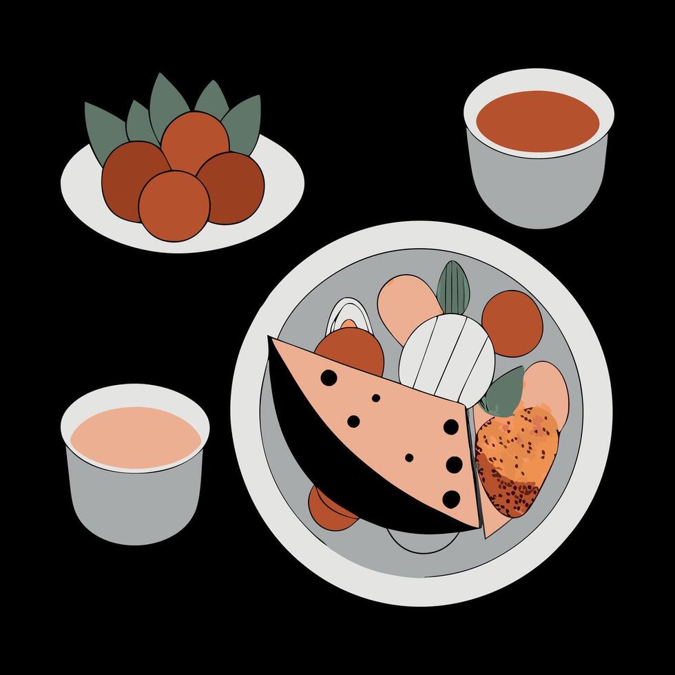 Healthy vegetarian meal illustration on black background vector