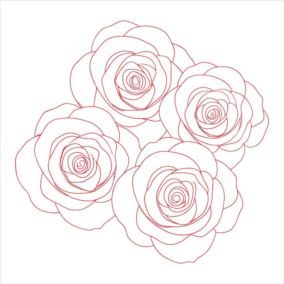 Hand drawn Rose flower outline coloring book page for children and adults vector