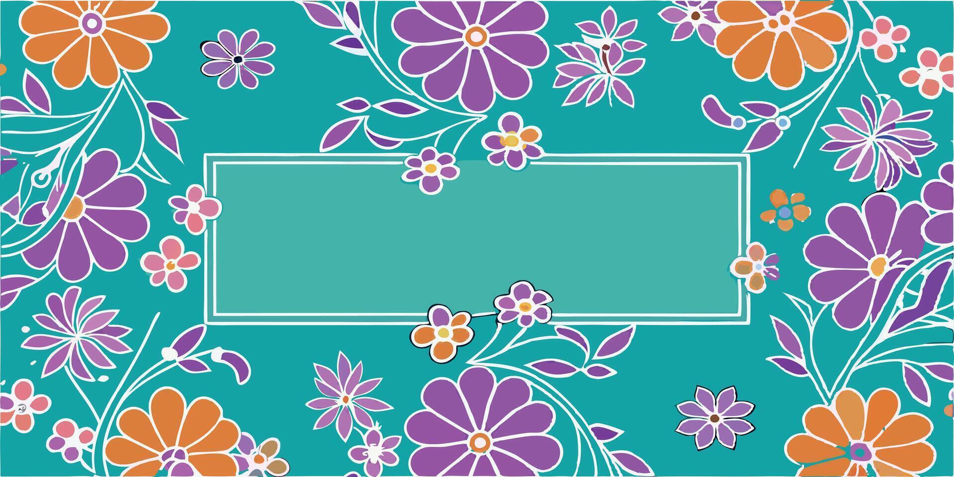A floral pattern with a frame on a turquoise background vector