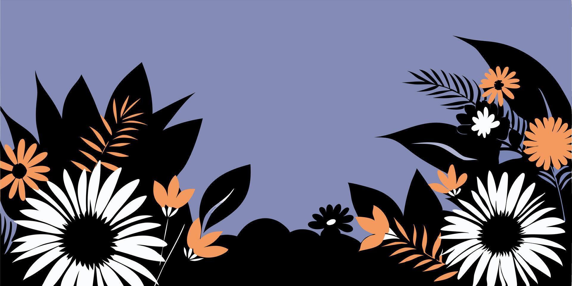 A black and white illustration of flowers and leaves vector