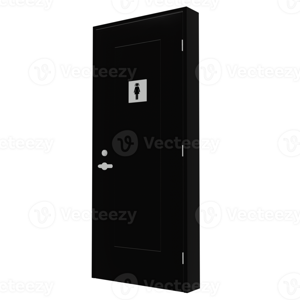 A black restroom door with a white sign on it png