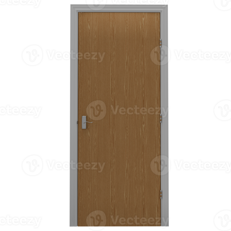 A wooden door with a metal frame and a white handle png