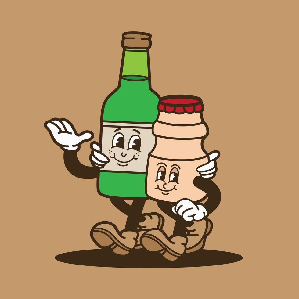 mascot drink soju and yogurt good for sticker, badge, bar mascot, cafe mascot, print design, element design, etc vector