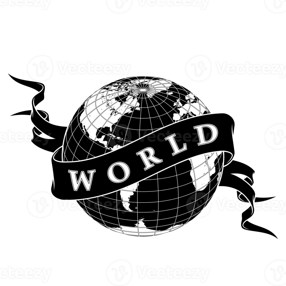 World logo with ribbon and globe png