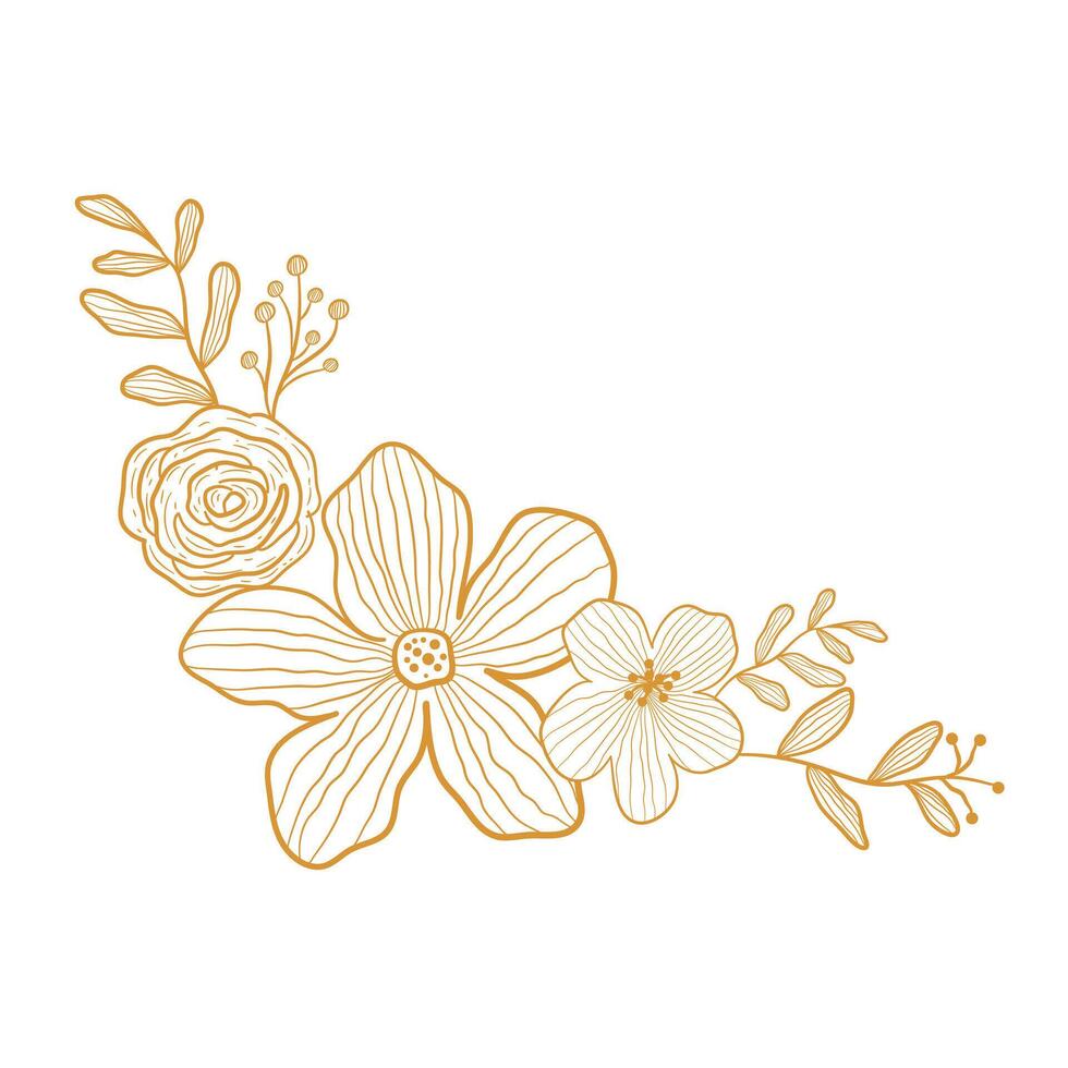 Golden Line Art Flower and Botanical Leaves. vector